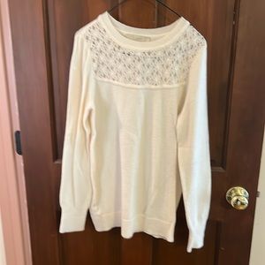 LOFT white floral lace sweater XS